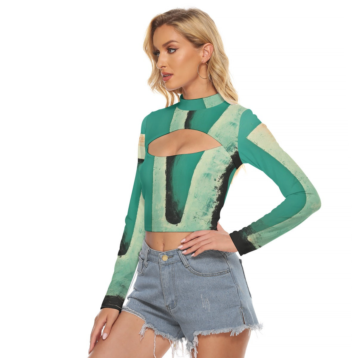 All-Over Print Women's Hollow Chest Keyhole Tight Crop Top