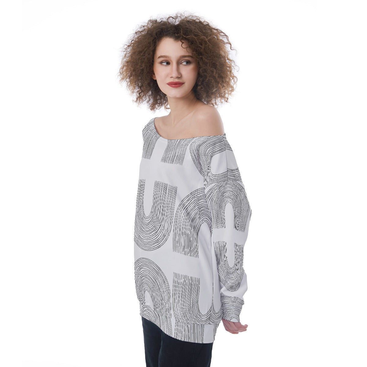 All-Over Print Oversized Women's Off-Shoulder Sweatshirt