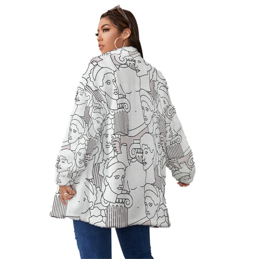 All-Over Print Unisex Borg Fleece Stand-up Collar Coat With Zipper Closure(Plus Size)