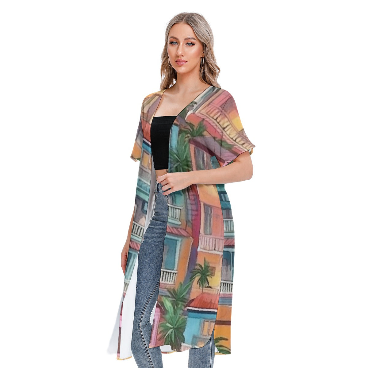 All-Over Print Women's Short Sleeve Cardigan