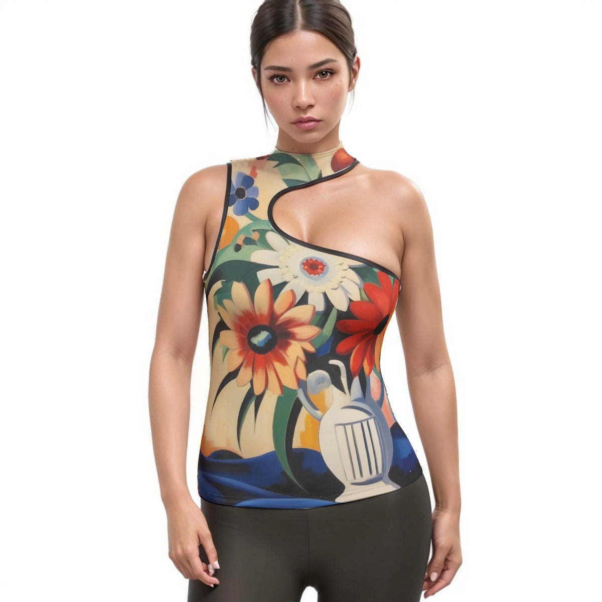 All-Over Print Women's Halter Sleeveless Asymmetrical Tank Top