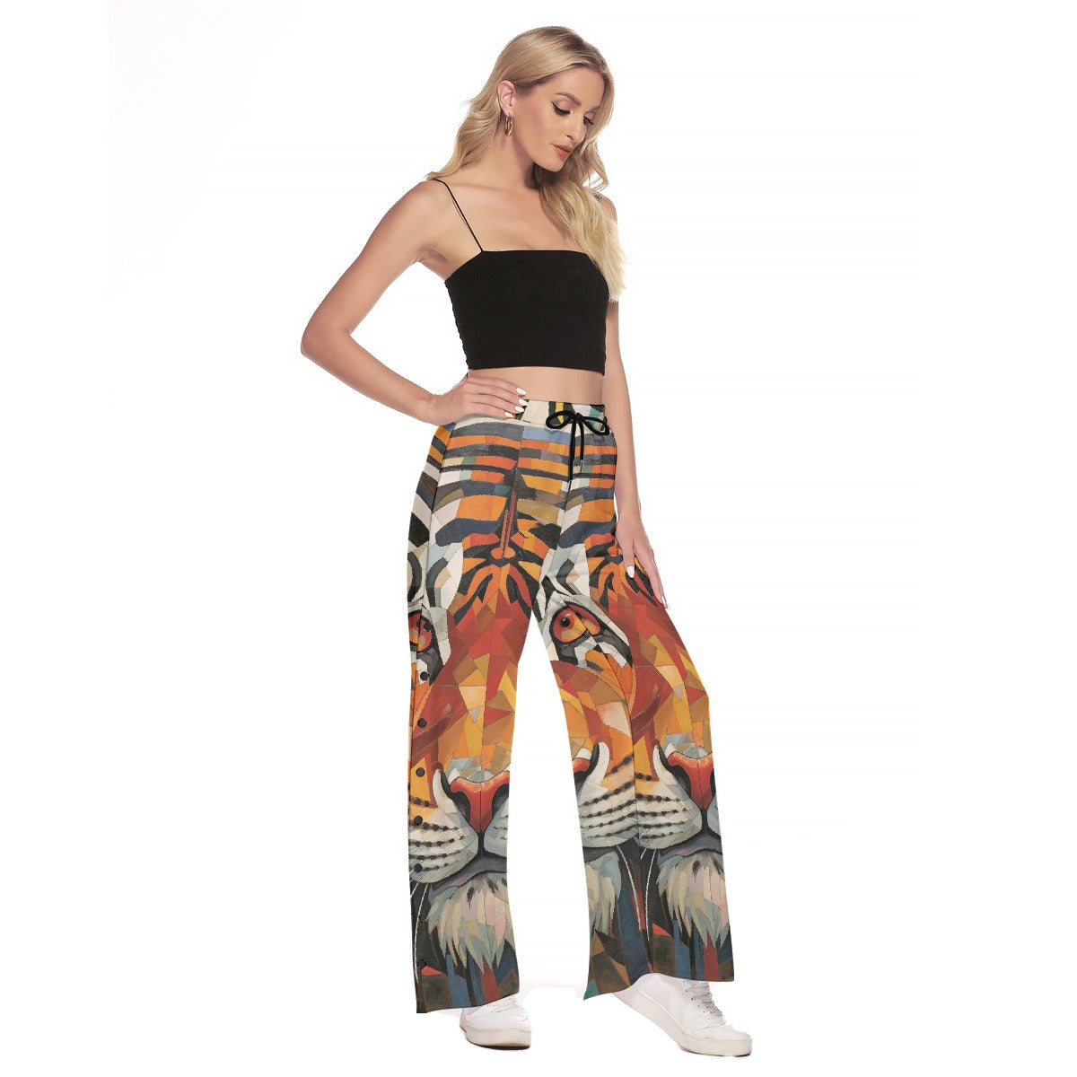 All-Over Print Women's Side Slit Snap Button Trousers