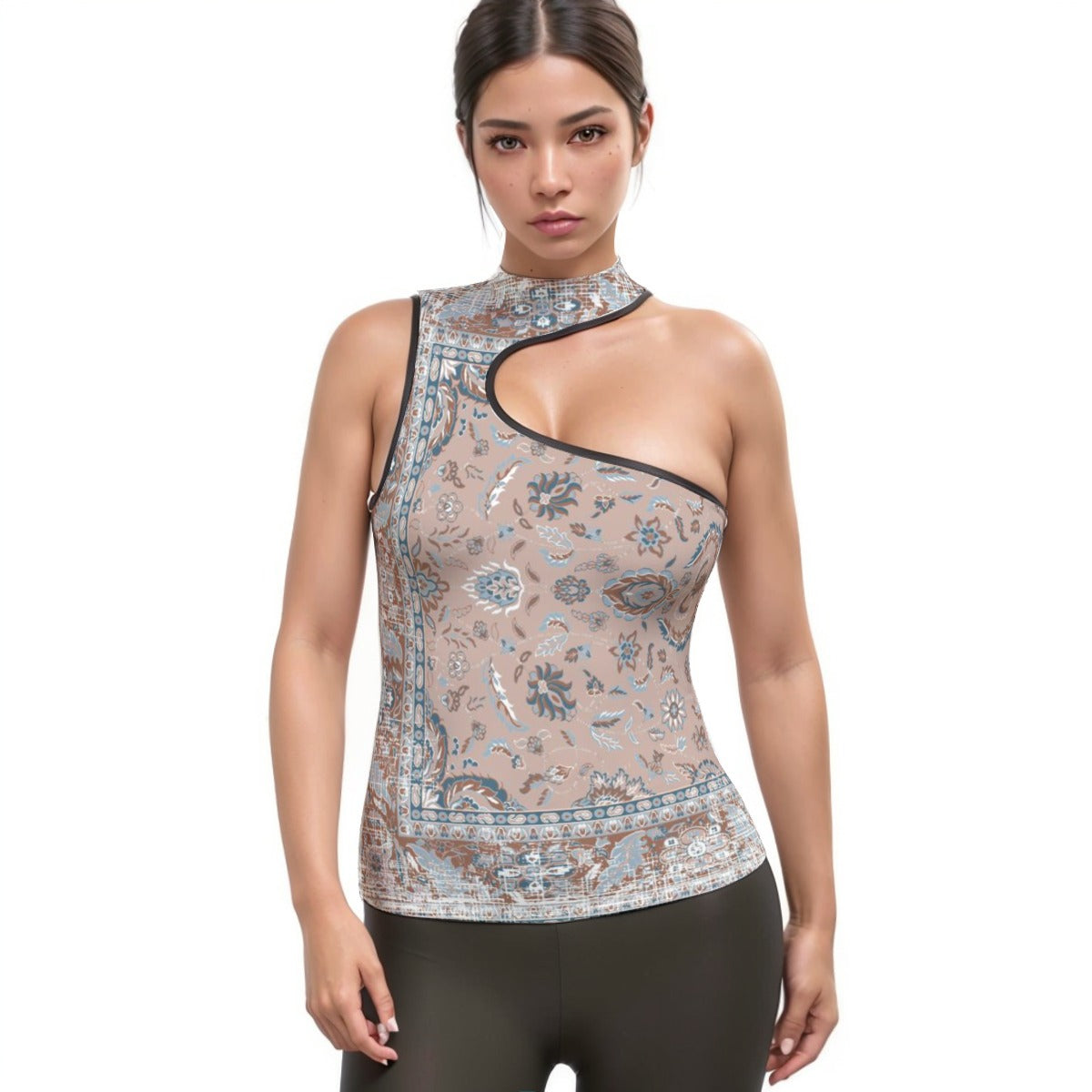 All-Over Print Women's Halter Sleeveless Asymmetrical Tank Top