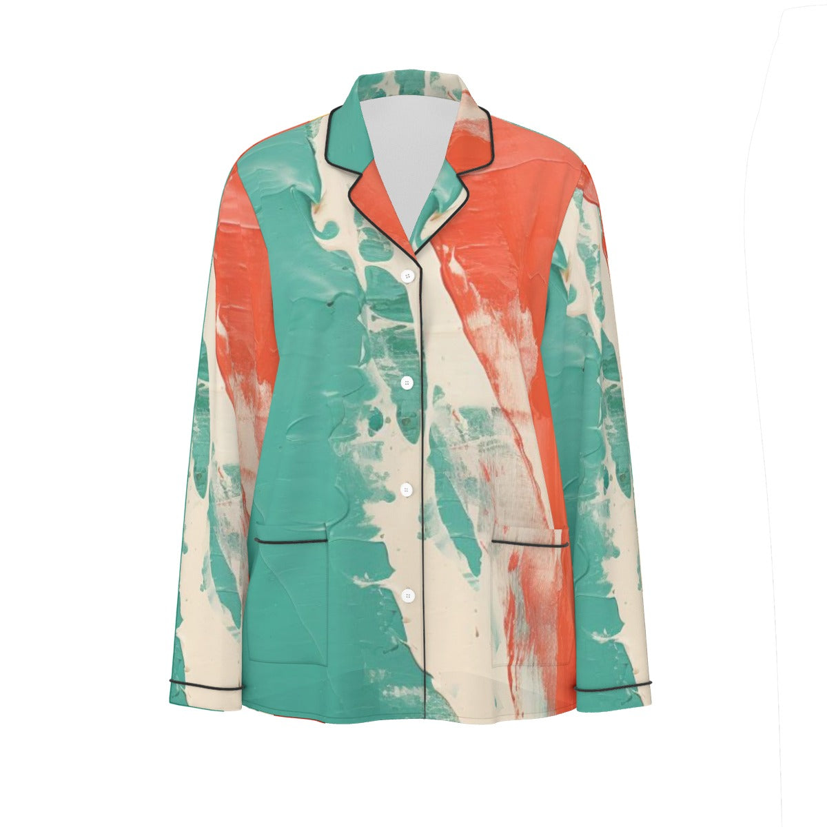 All-Over Print Women's Long Sleeve Pajama Set With Black Contrast Piping