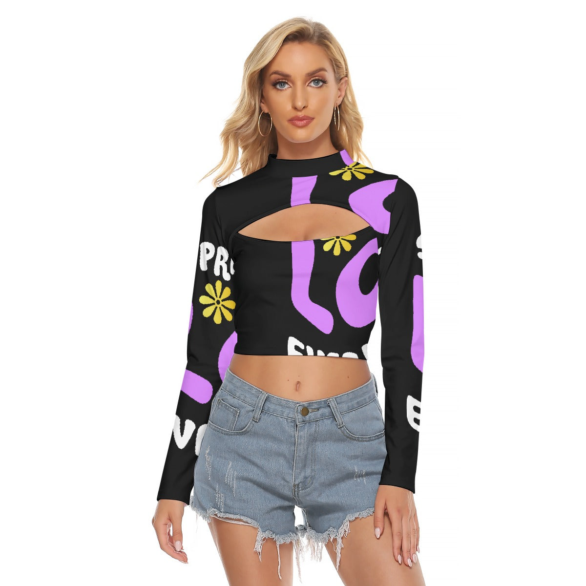 All-Over Print Women's Hollow Chest Keyhole Tight Crop Top