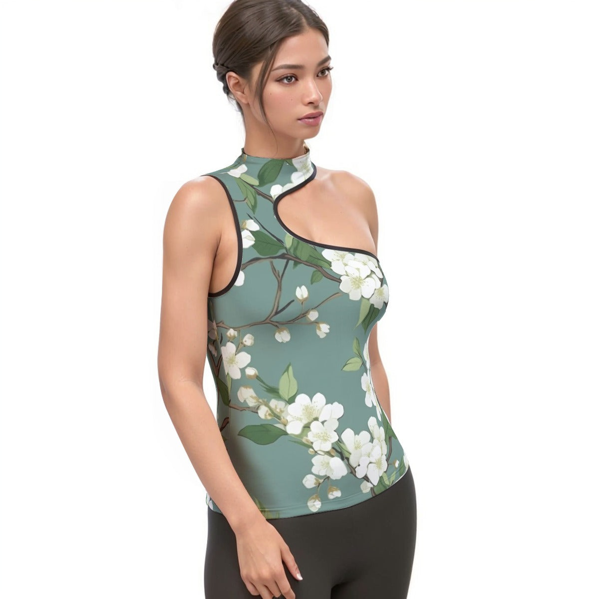All-Over Print Women's Halter Sleeveless Asymmetrical Tank Top