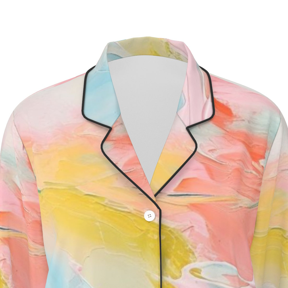 All-Over Print Women's Long Sleeve Pajama Set With Black Contrast Piping