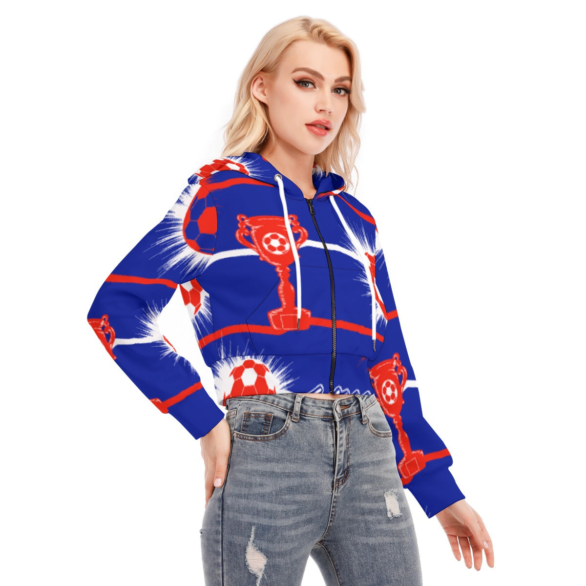 All-Over Print Women's Crop Top Hoodie With Zipper Closure