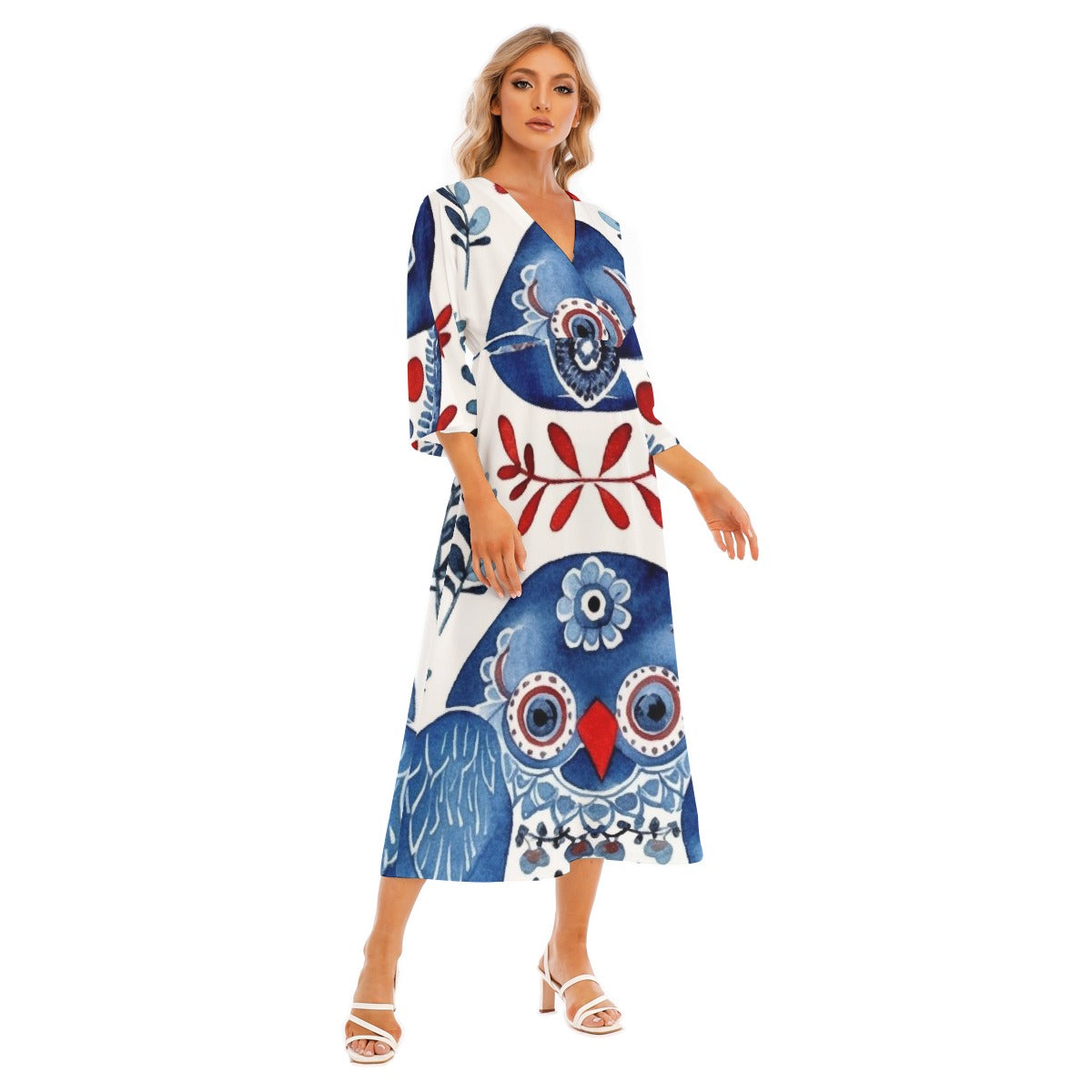 All-Over Print Women's Mid-Sleeve Long Dress