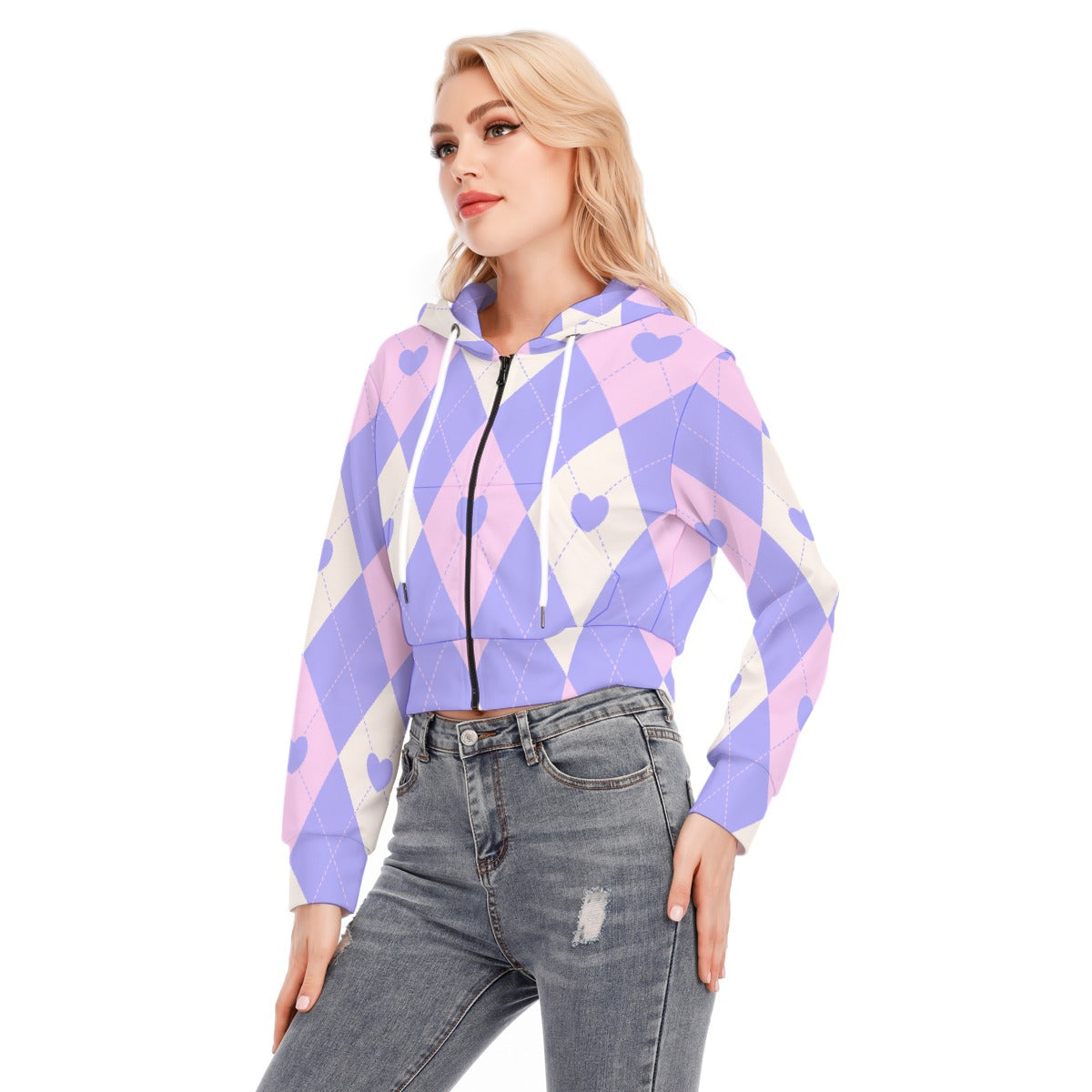 All-Over Print Women's Crop Top Hoodie With Zipper Closure