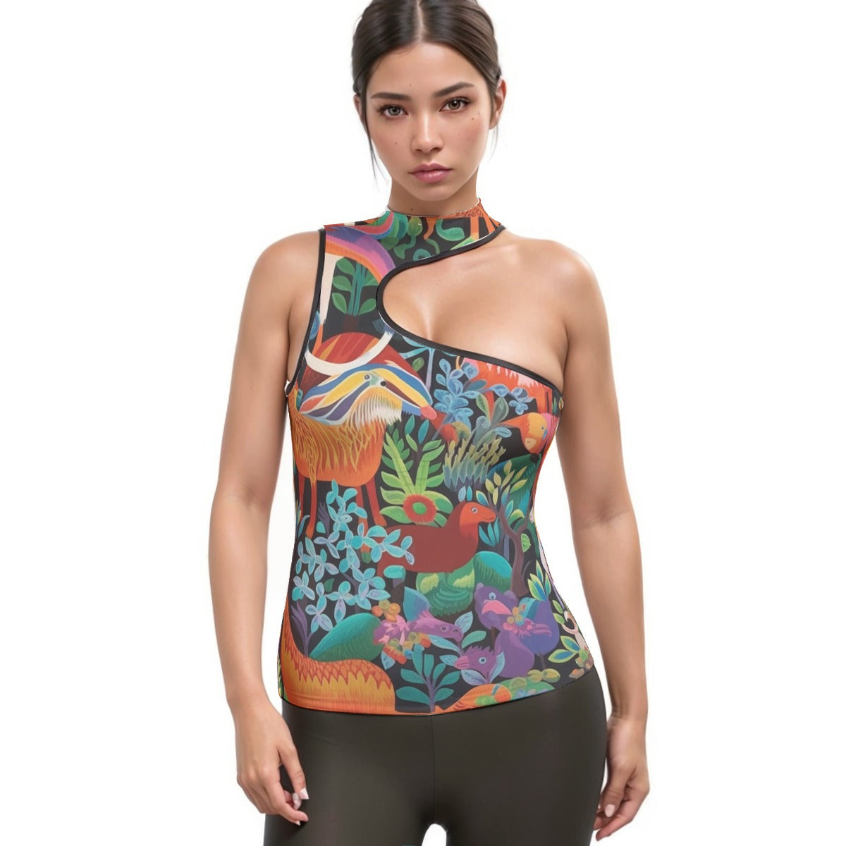 All-Over Print Women's Halter Sleeveless Asymmetrical Tank Top