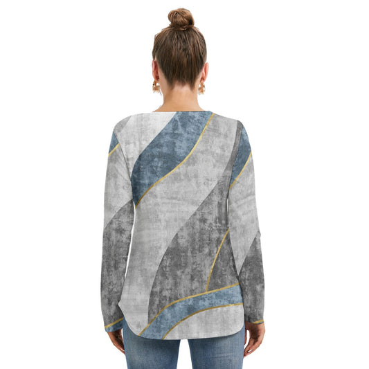 All-Over Print Women's Long Sleeve Neckline Tie Sweatshirt
