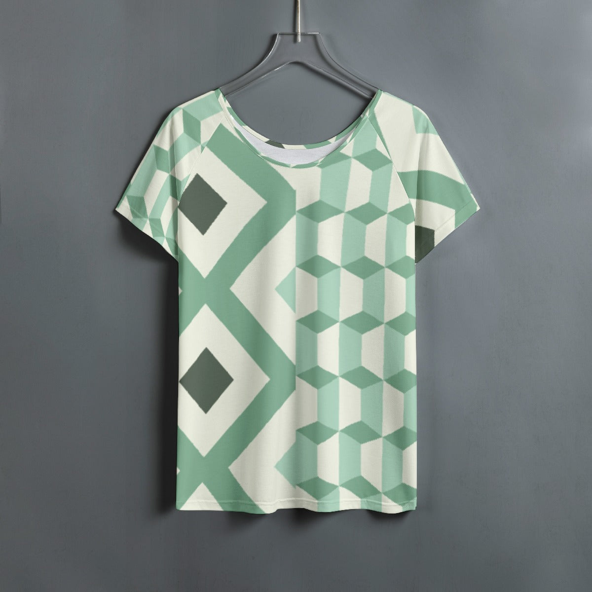 All-Over Print Women's Round Neck T-shirt With Raglan Sleeve