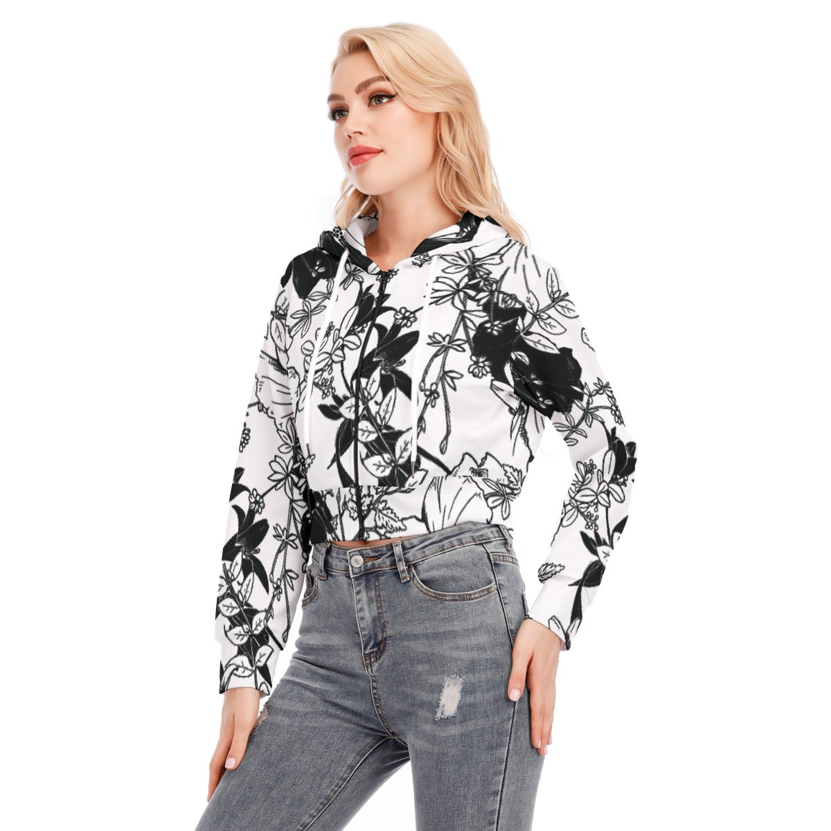 All-Over Print Women's Crop Top Hoodie With Zipper Closure