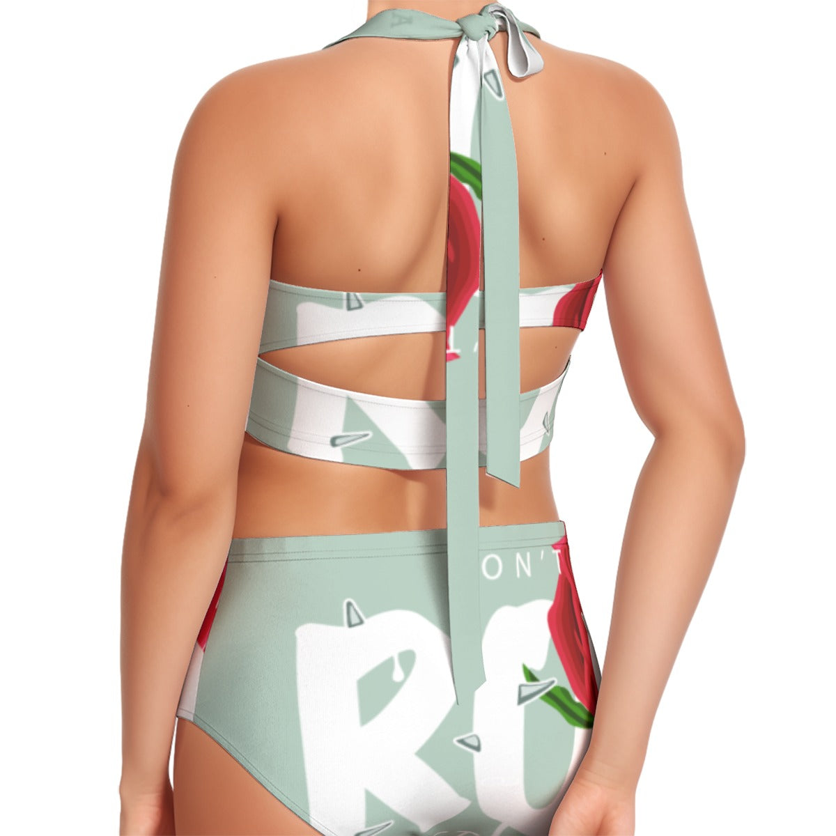 All-Over Print Women's Swimsuit Set With Halter