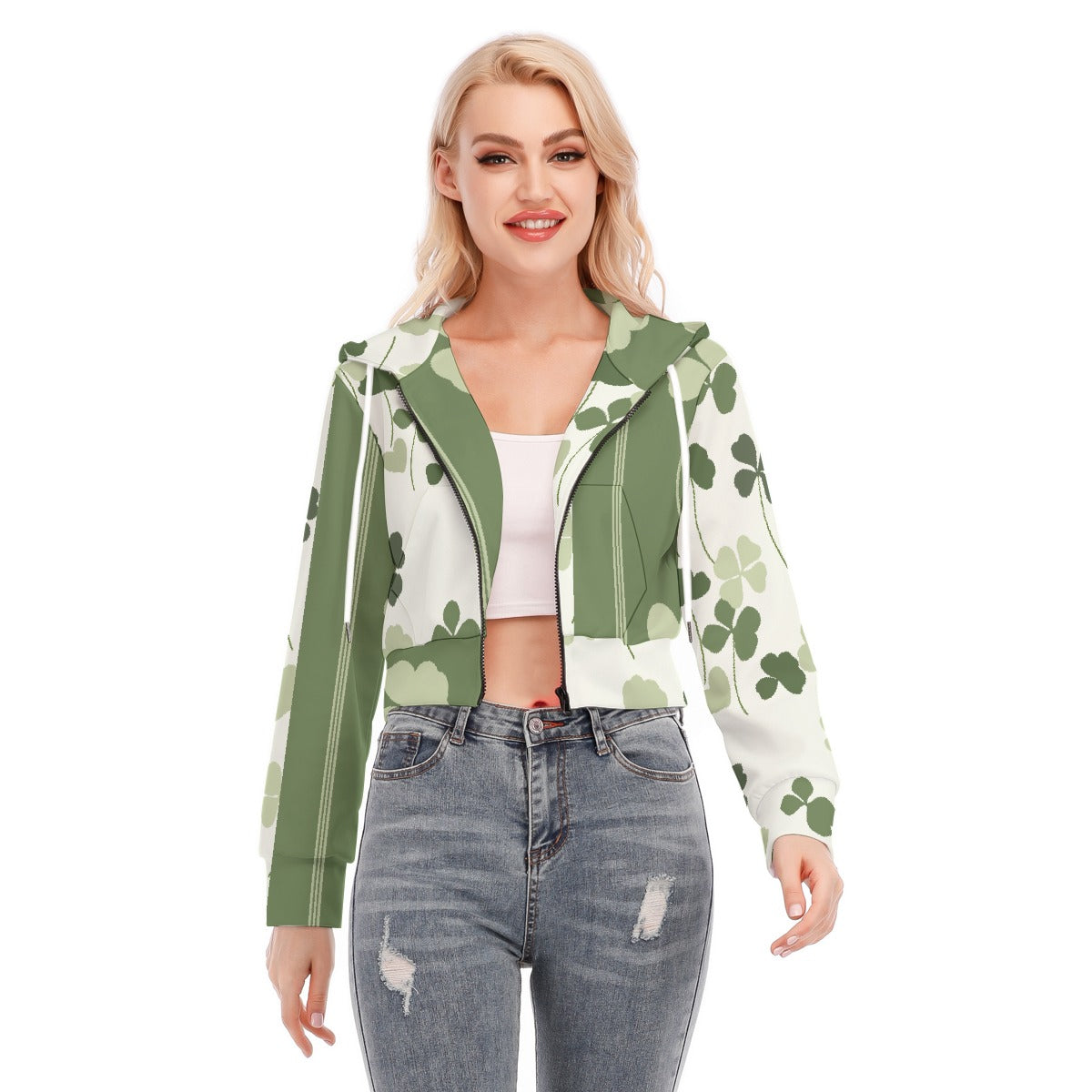 All-Over Print Women's Crop Top Hoodie With Zipper Closure