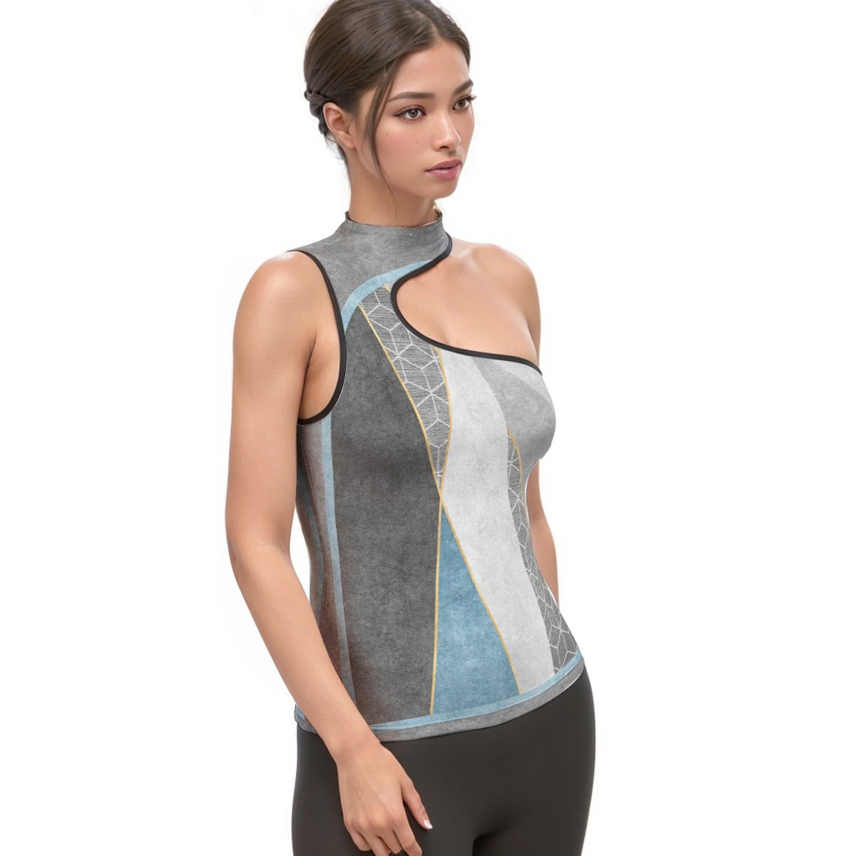 All-Over Print Women's Halter Sleeveless Asymmetrical Tank Top