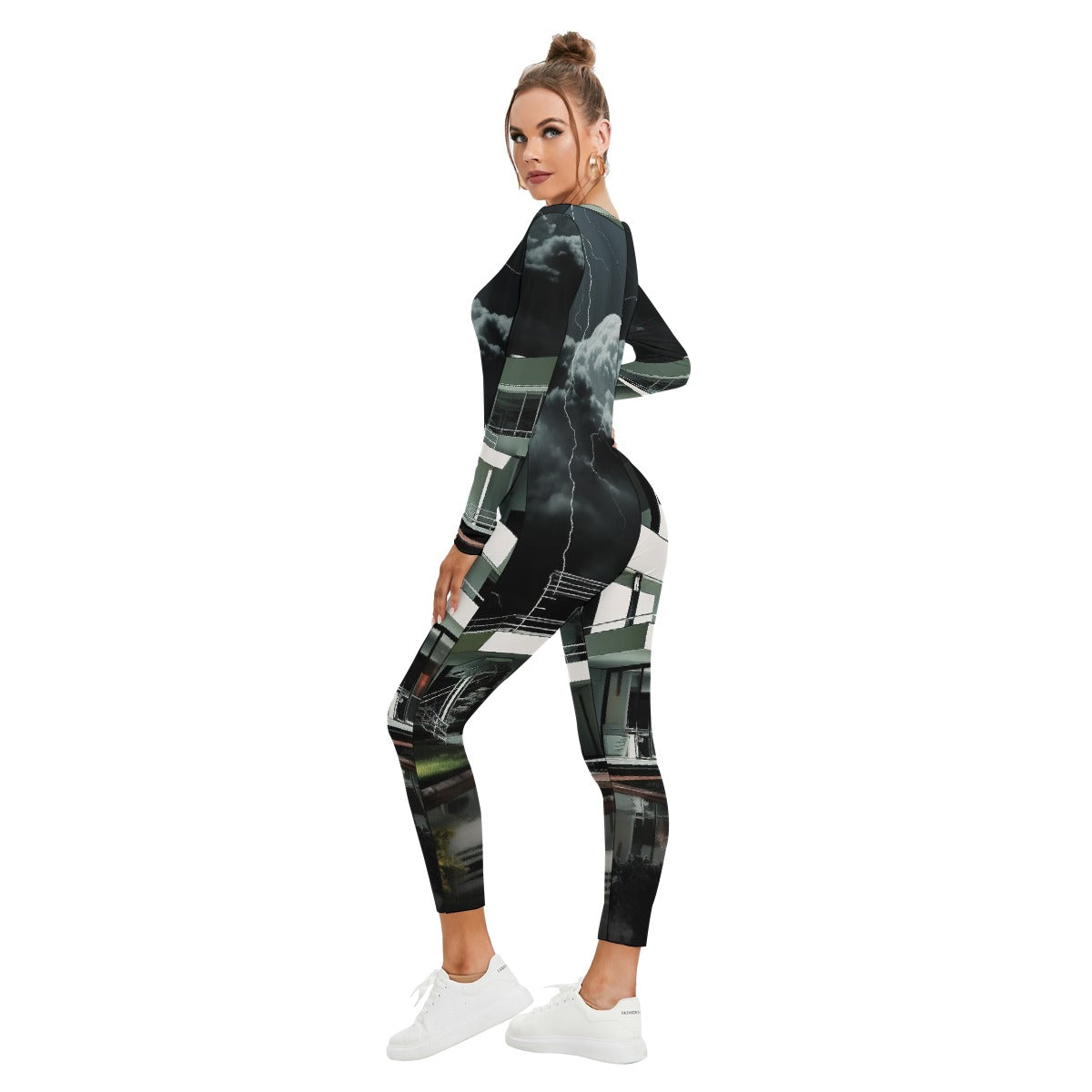 All-Over Print Women's Plunging Neck Jumpsuit