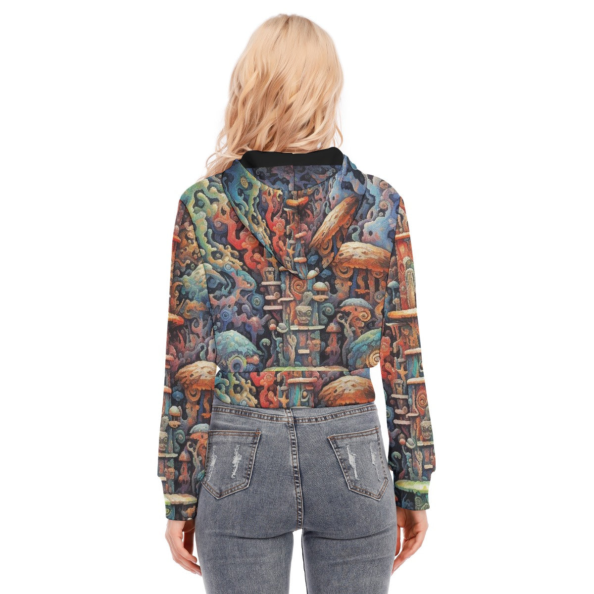 All-Over Print Women's Crop Top Hoodie With Zipper Closure