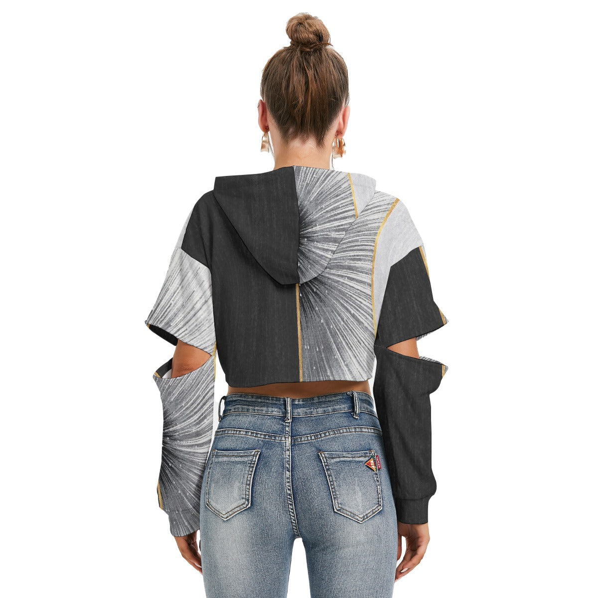 All-Over Print Women's Heavy Fleece Hoodie With Hollow Out Sleeve