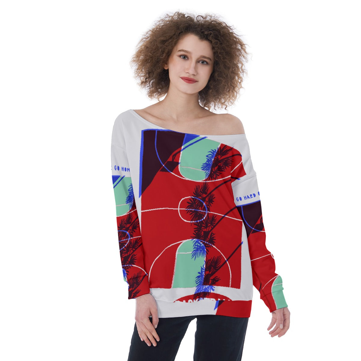 All-Over Print Oversized Women's Off-Shoulder Sweatshirt