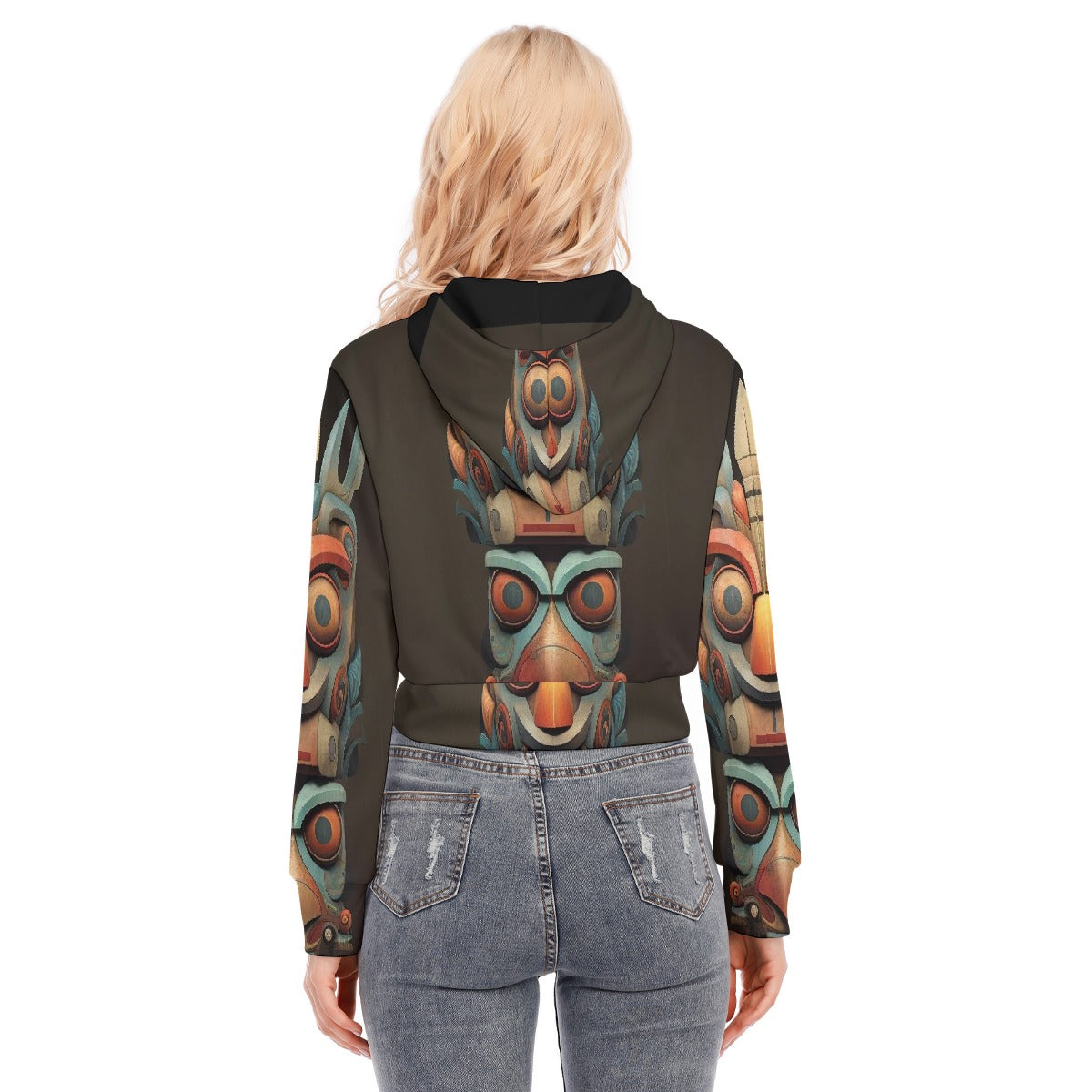 All-Over Print Women's Crop Top Hoodie With Zipper Closure