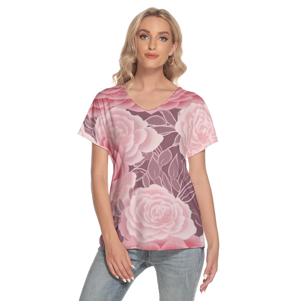 All-Over Print Women's Loose V-neck Short Sleeve T-shirt
