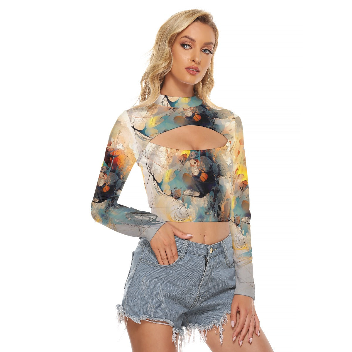 All-Over Print Women's Hollow Chest Keyhole Tight Crop Top