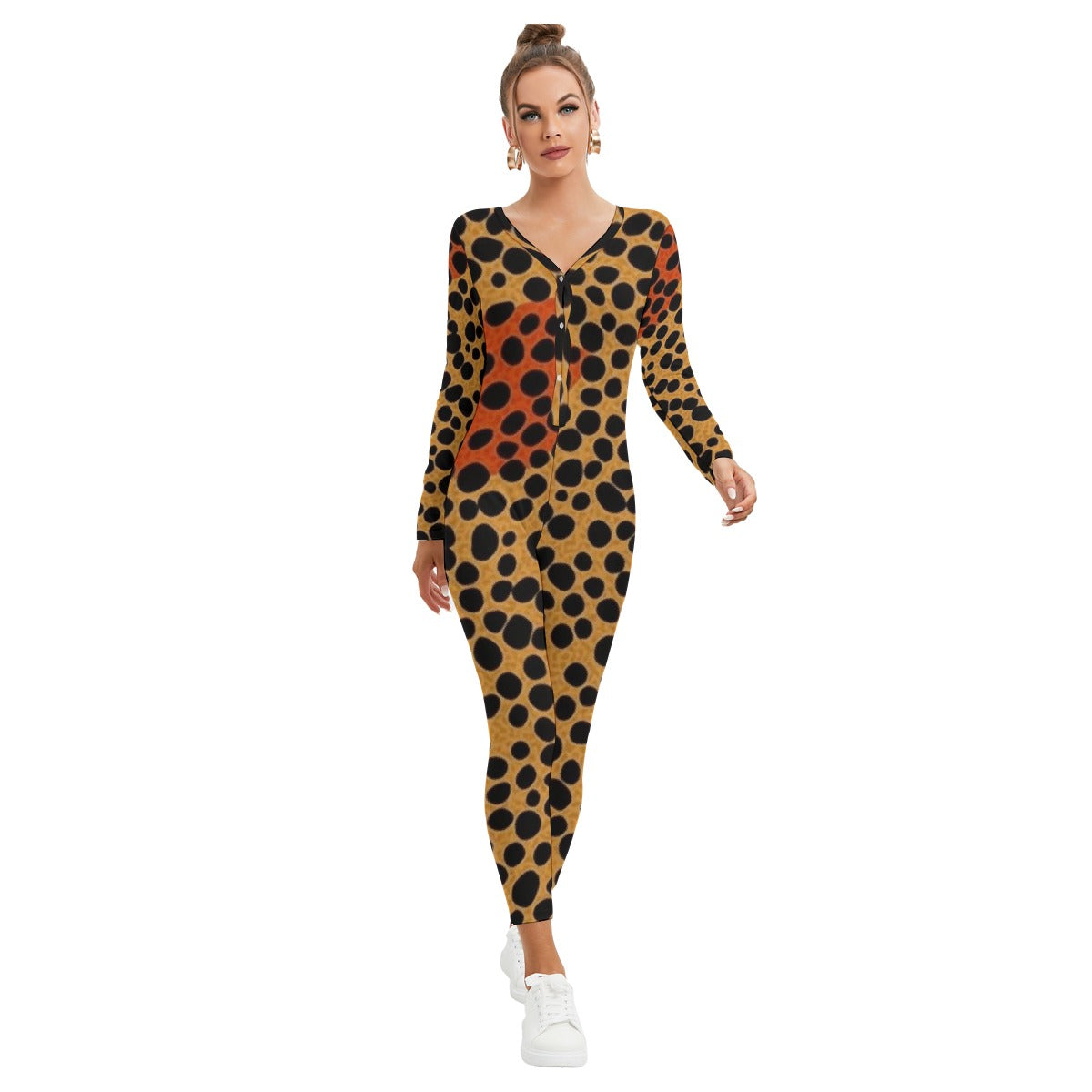 All-Over Print Women's Plunging Neck Jumpsuit
