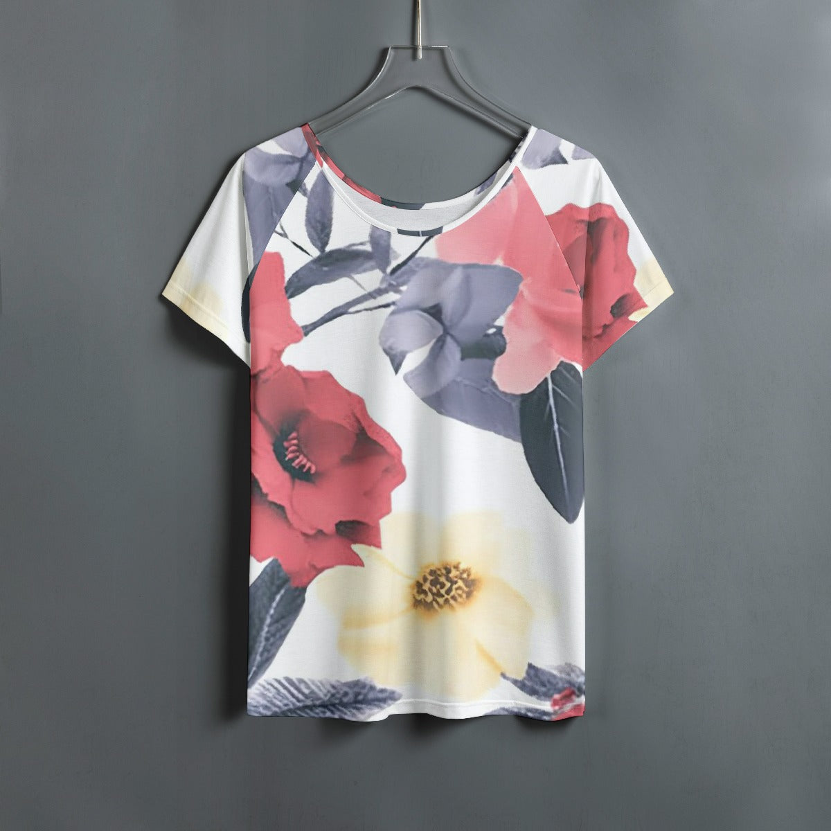 All-Over Print Women's Round Neck T-shirt With Raglan Sleeve
