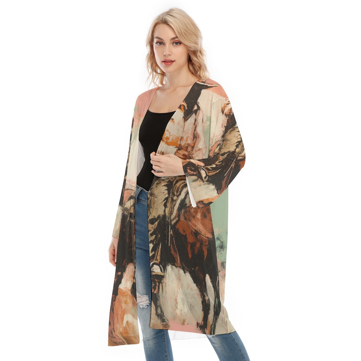 All- Over Print Women's Long Sleeve Mesh Cardigan