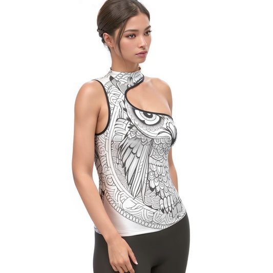 All-Over Print Women's Halter Sleeveless Asymmetrical Tank Top