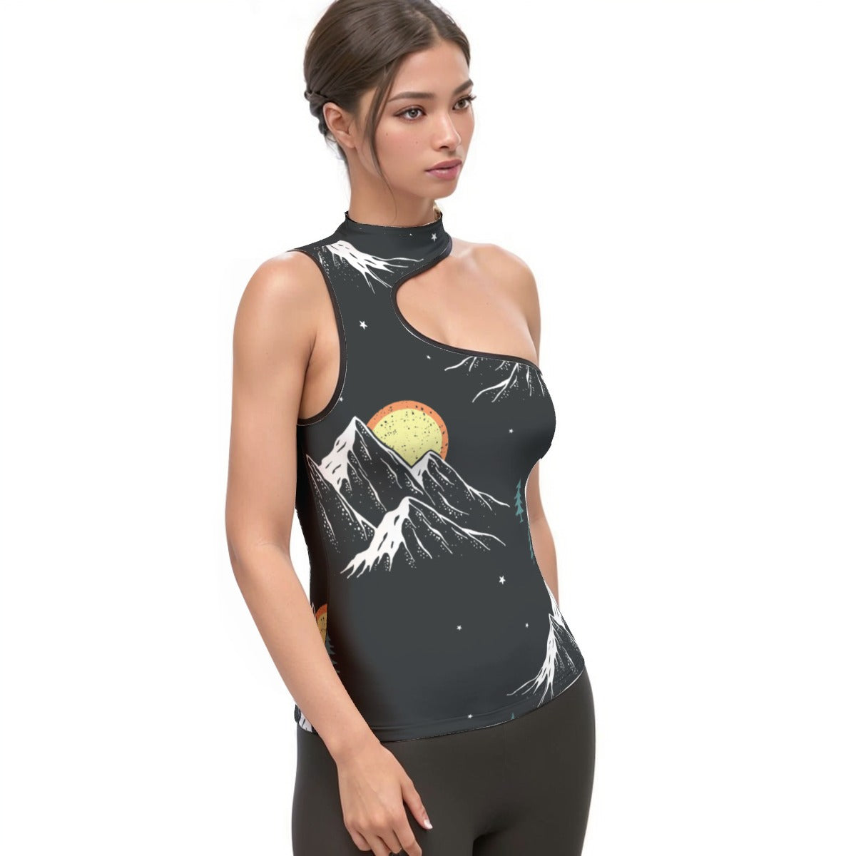 All-Over Print Women's Halter Sleeveless Asymmetrical Tank Top