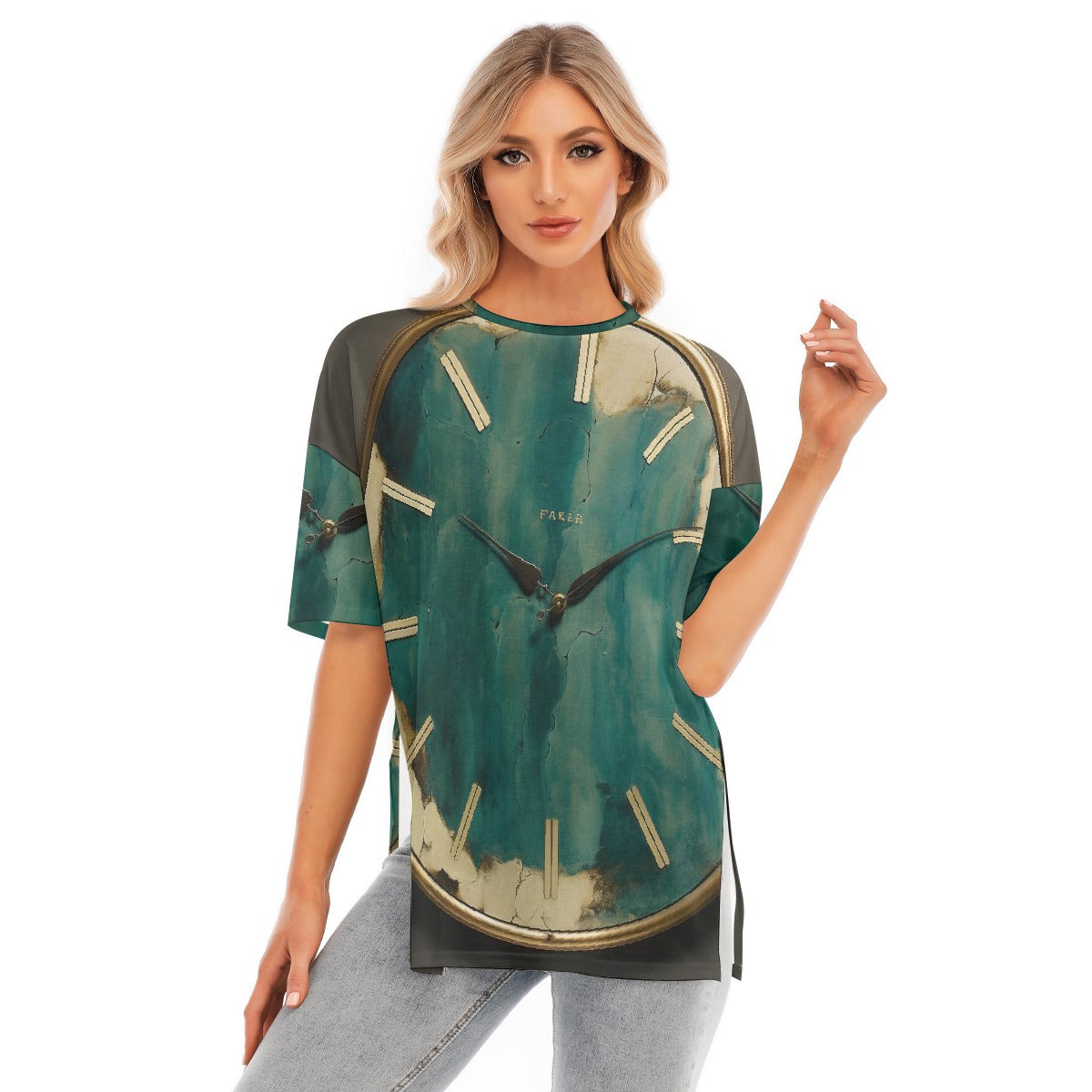 All-Over Print Women's Short Sleeves T-shirt With Hem Split