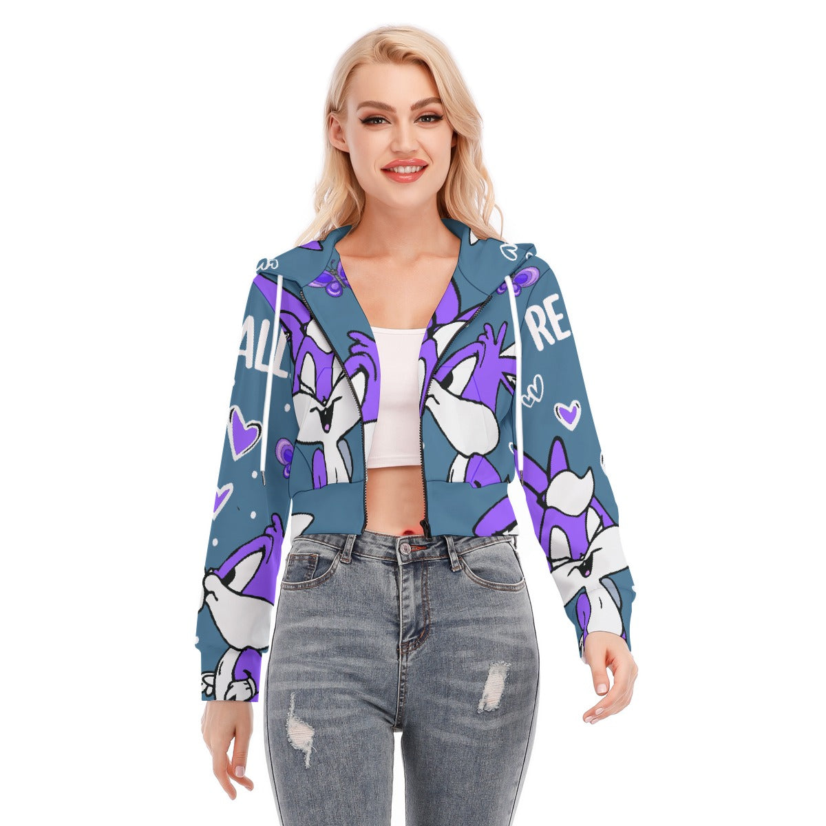All-Over Print Women's Crop Top Hoodie With Zipper Closure