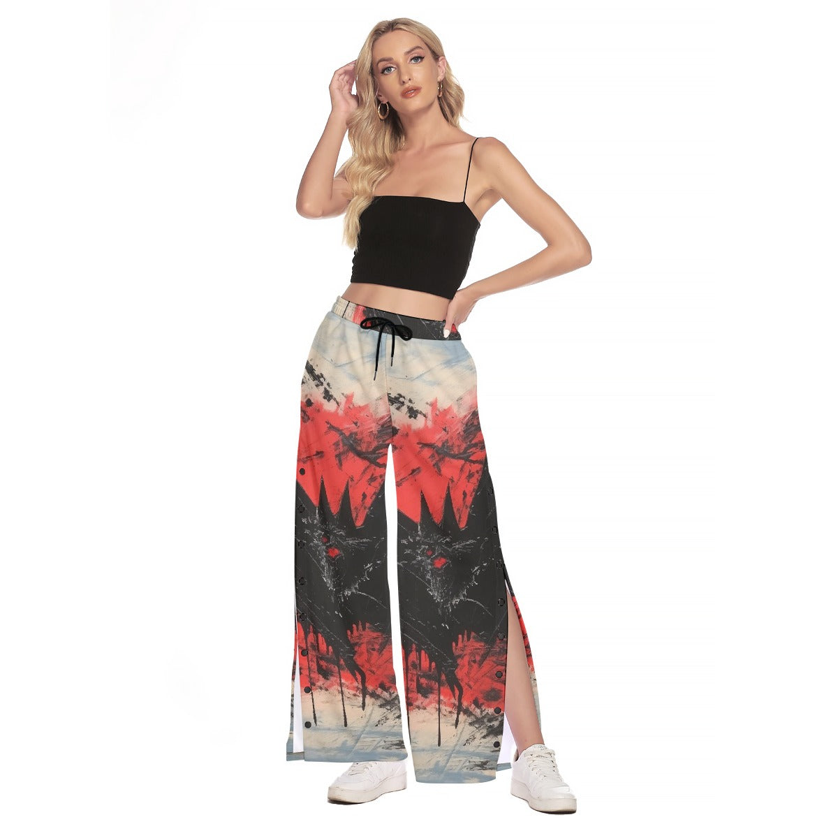 All-Over Print Women's Side Slit Snap Button Trousers