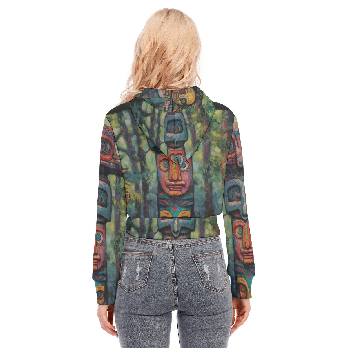 All-Over Print Women's Crop Top Hoodie With Zipper Closure