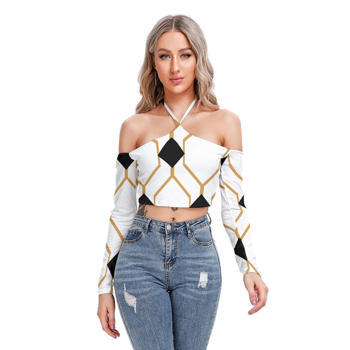 All-Over Print Women's Halter Lace-up Top