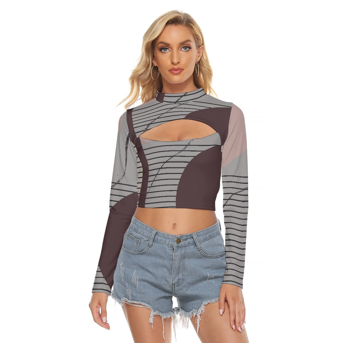 All-Over Print Women's Hollow Chest Keyhole Tight Crop Top