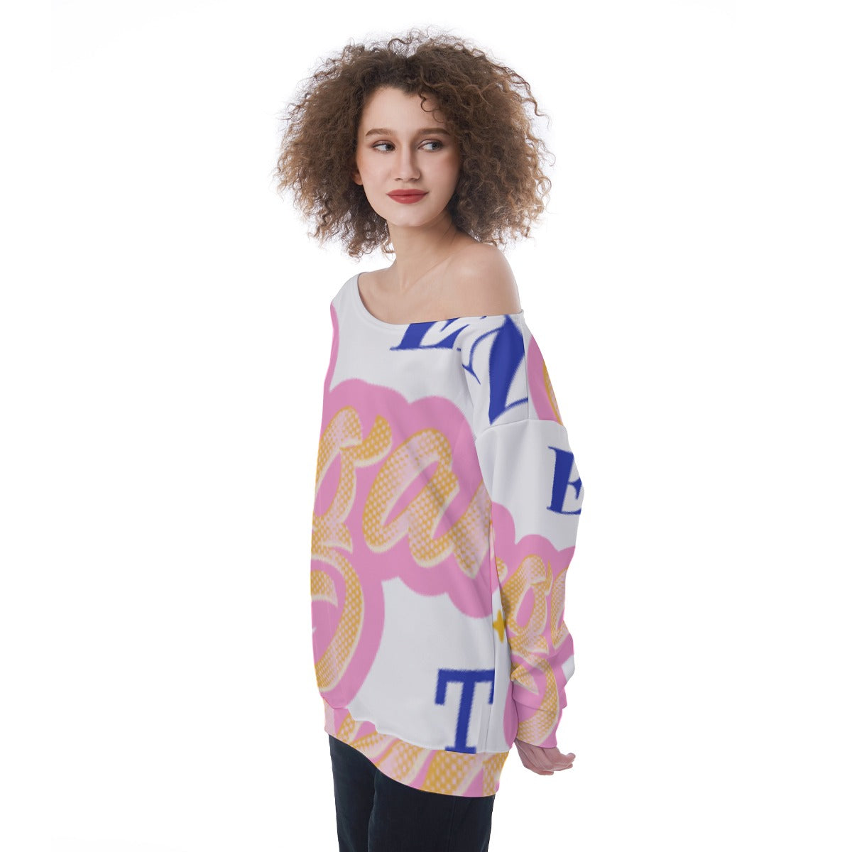 All-Over Print Oversized Women's Off-Shoulder Sweatshirt