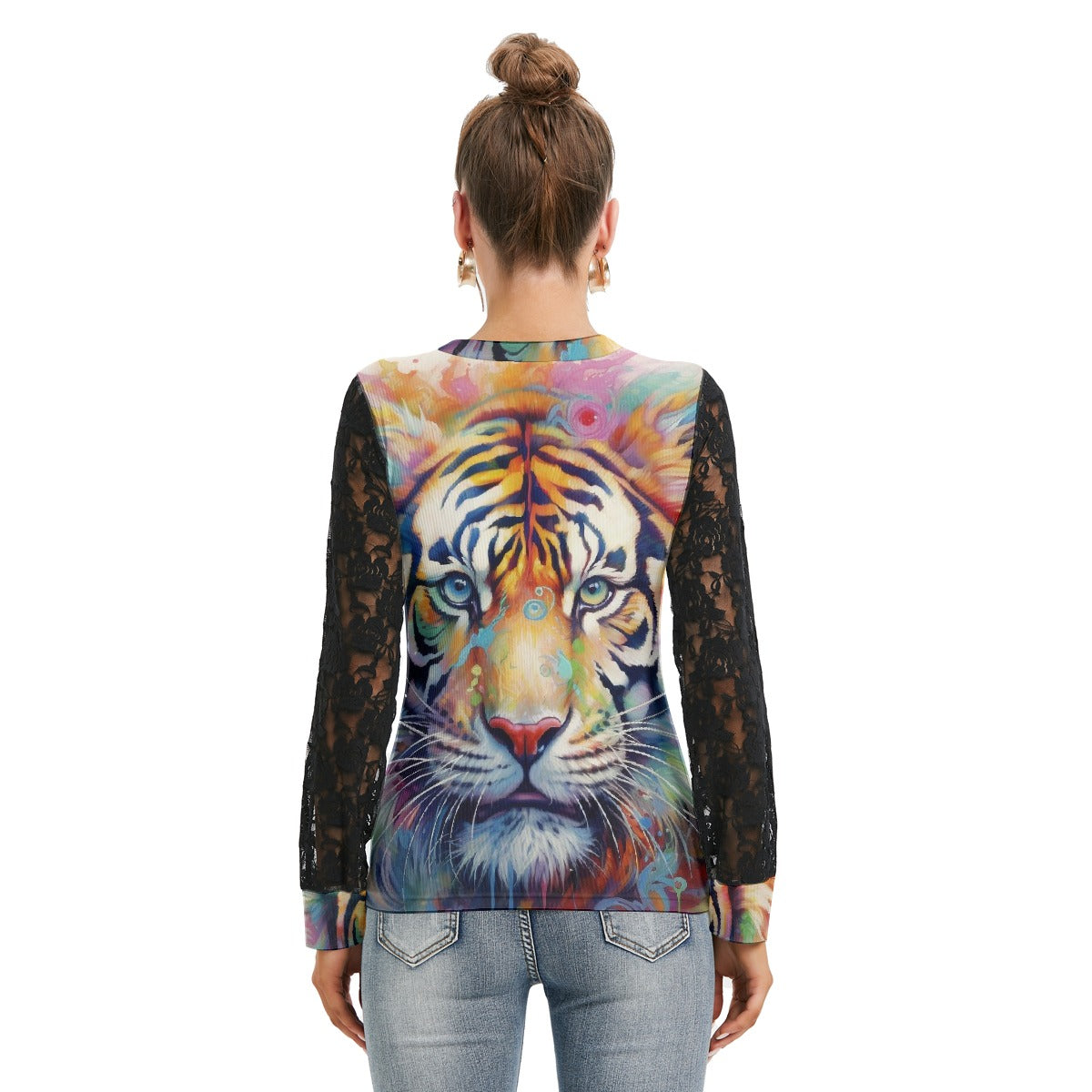 All-Over Print Women's T-shirt And Sleeve With Black Lace
