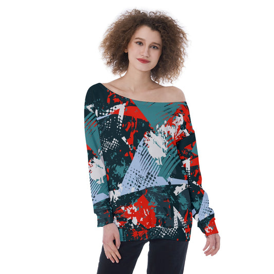 All-Over Print Oversized Women's Off-Shoulder Sweatshirt