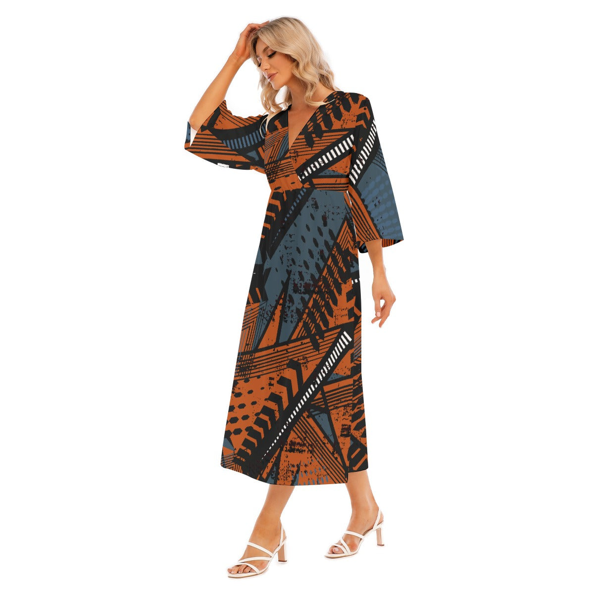 All-Over Print Women's Mid-Sleeve Long Dress