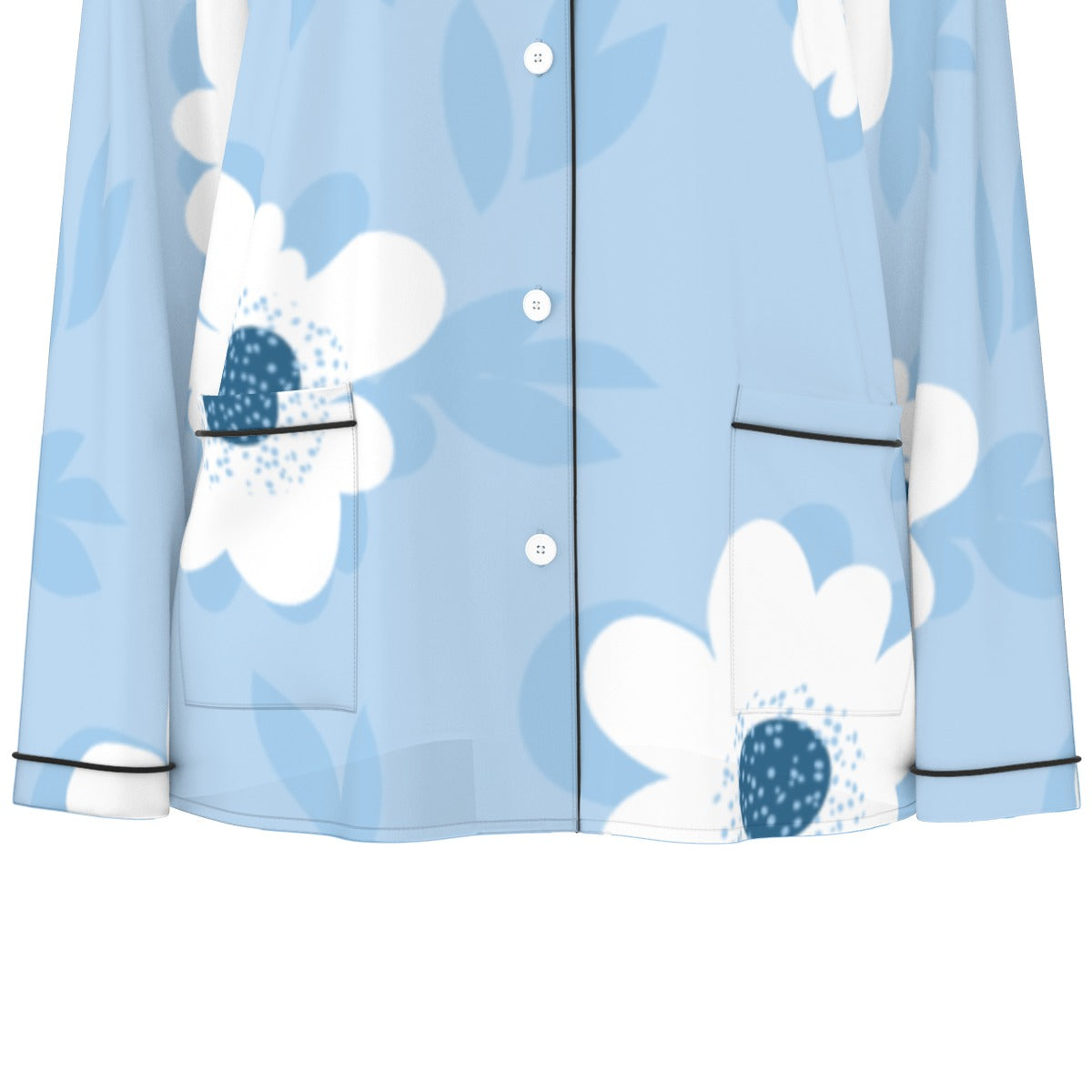 All-Over Print Women's Long Sleeve Pajama Set With Black Contrast Piping