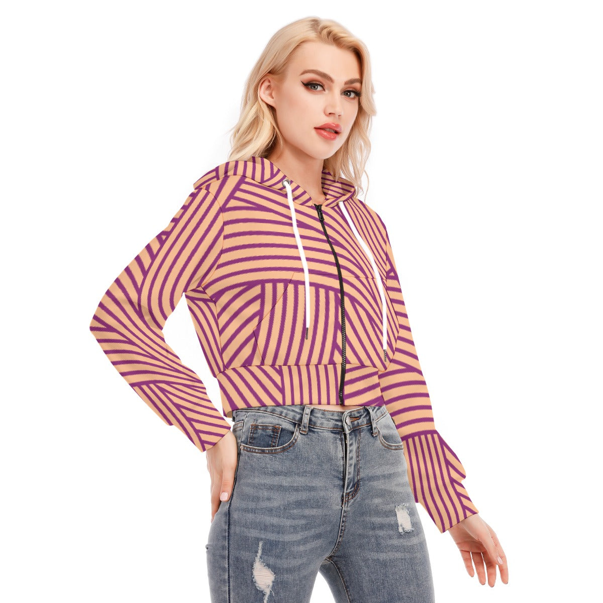 All-Over Print Women's Crop Top Hoodie With Zipper Closure