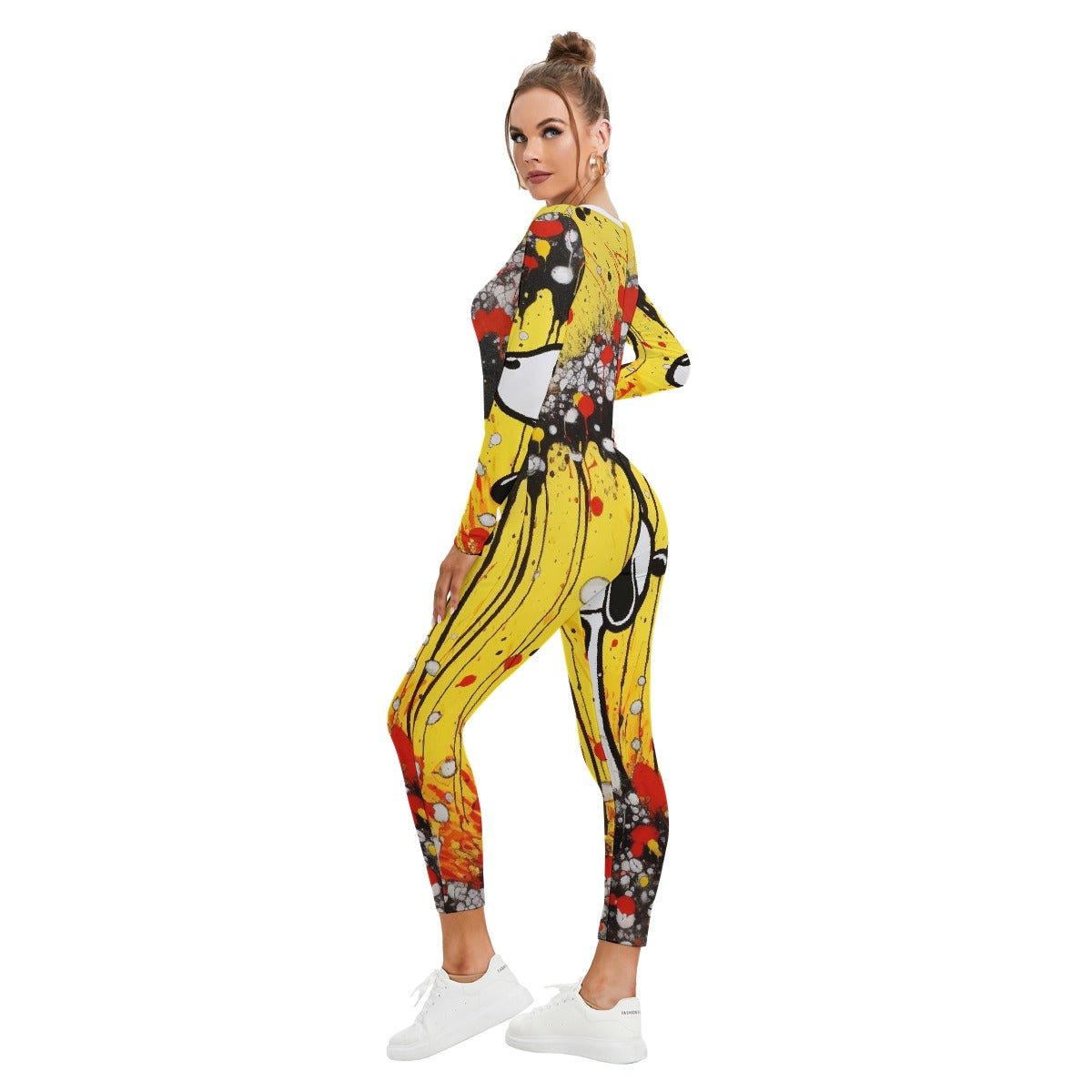 All-Over Print Women's Plunging Neck Jumpsuit