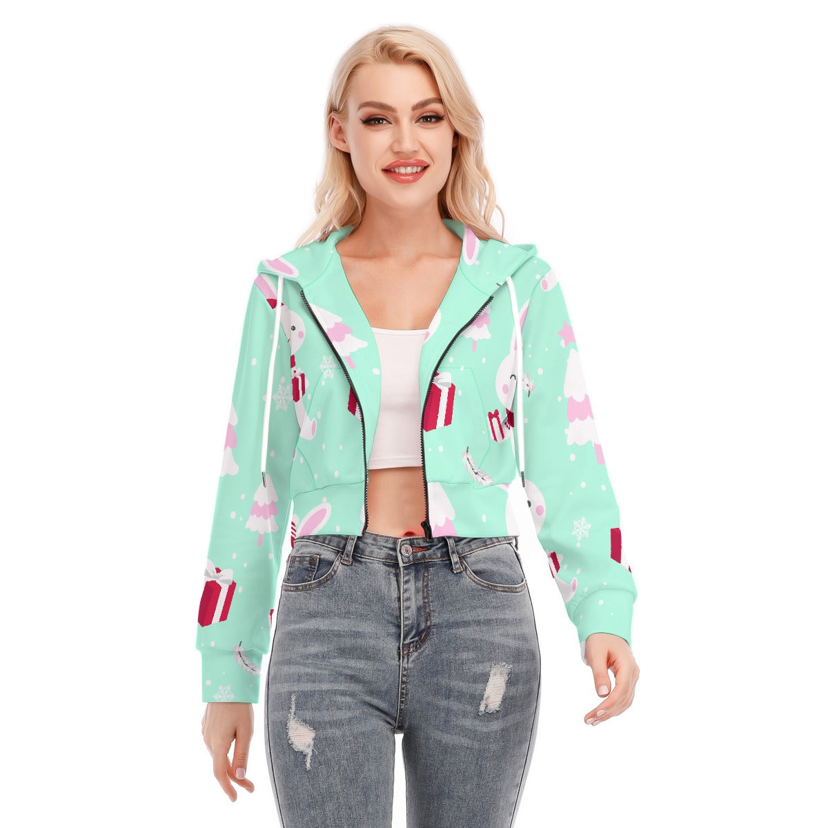 All-Over Print Women's Crop Top Hoodie With Zipper Closure