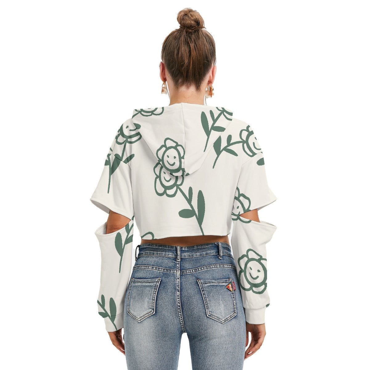 All-Over Print Women's Heavy Fleece Hoodie With Hollow Out Sleeve