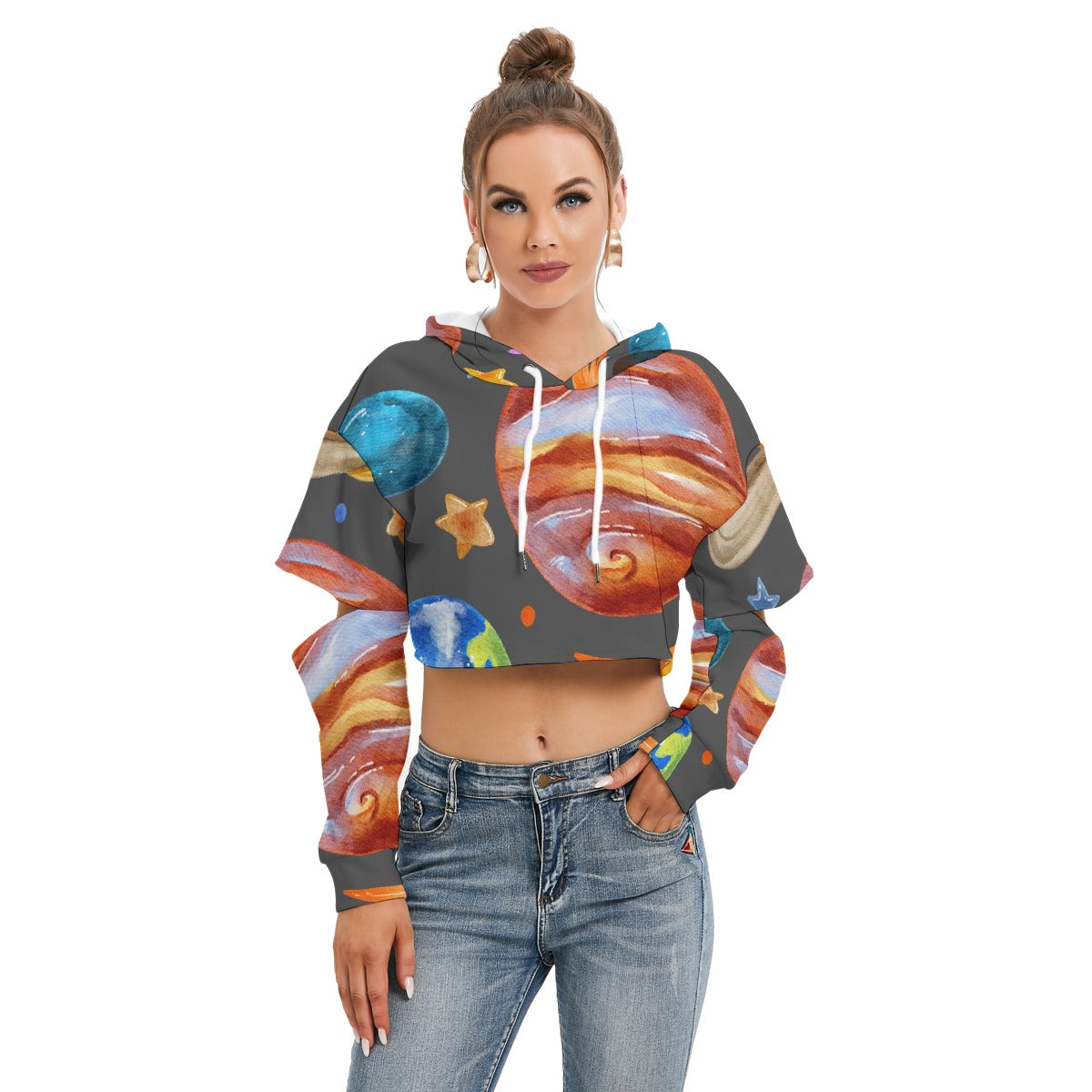 All-Over Print Women's Heavy Fleece Hoodie With Hollow Out Sleeve