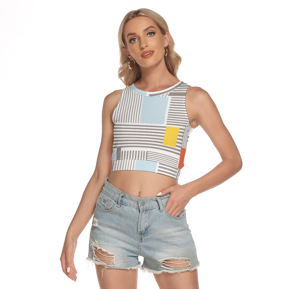 All-Over Print Women's Sleeveless Back Hollow Crop Top